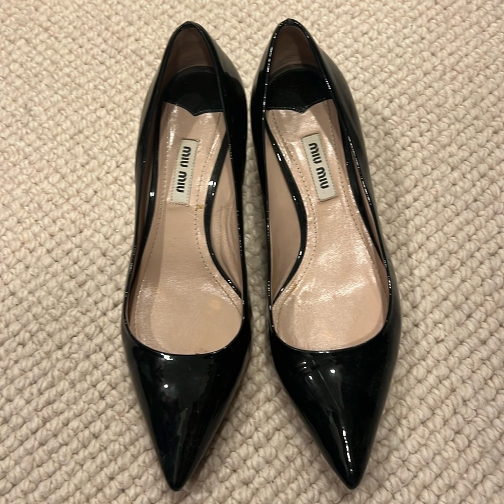 Miu Miu Black Patent Leather Kitten Heels